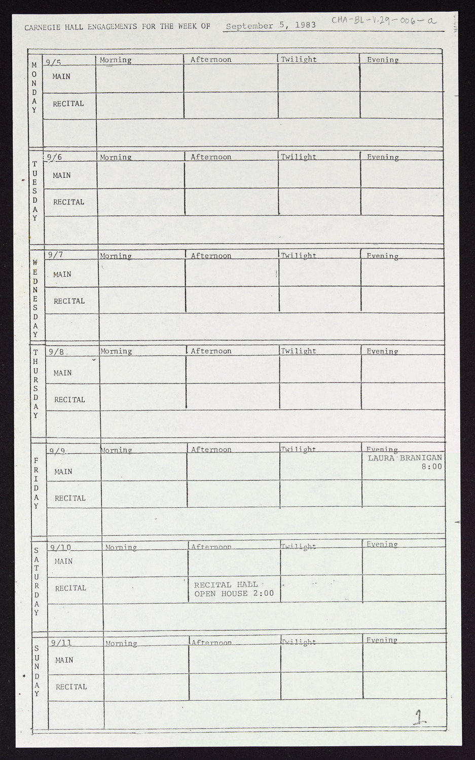 Carnegie Hall Booking Ledger, volume 29, page 6a