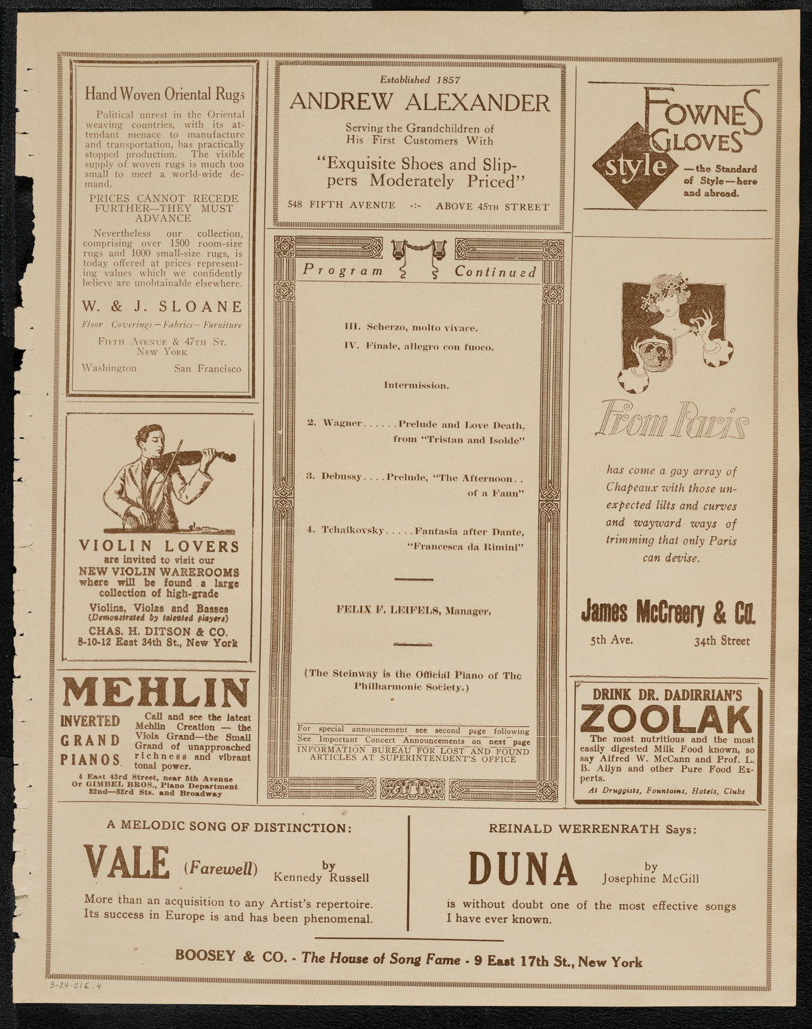 New York Philharmonic, March 24, 1921, program page 7
