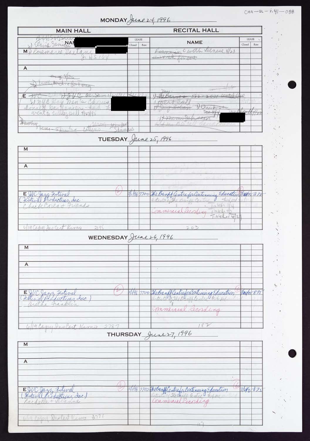 Carnegie Hall Booking Ledger, volume 41, page 88