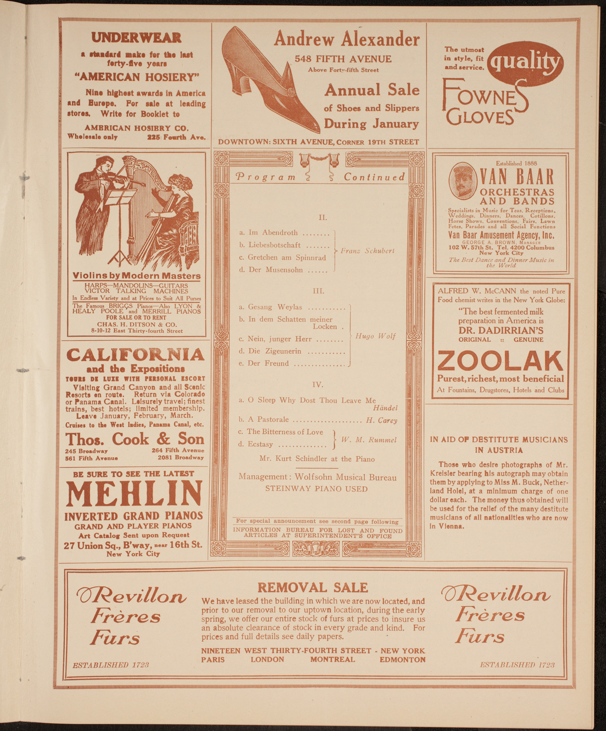 Elena Gerhardt, Soprano, January 16, 1915, program page 7