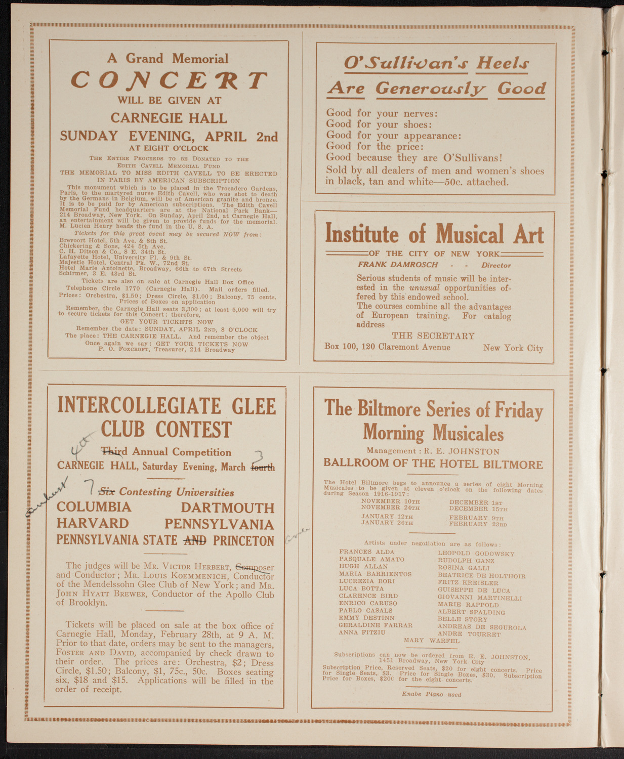 William Wade Hinshaw, February 29, 1916, program page 2