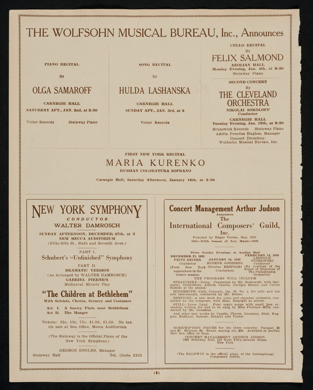 State Symphony Orchestra of New York, December 20, 1925, program page 8