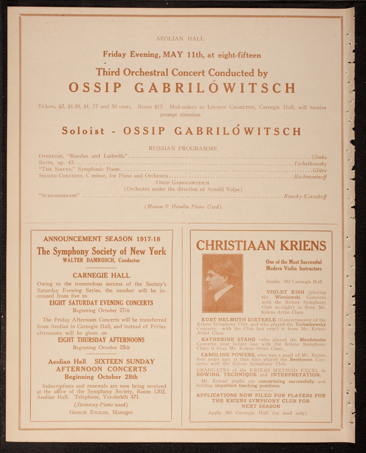 Society of the Friends of Music: Works of Ernest Bloch, May 3, 1917, program page 8