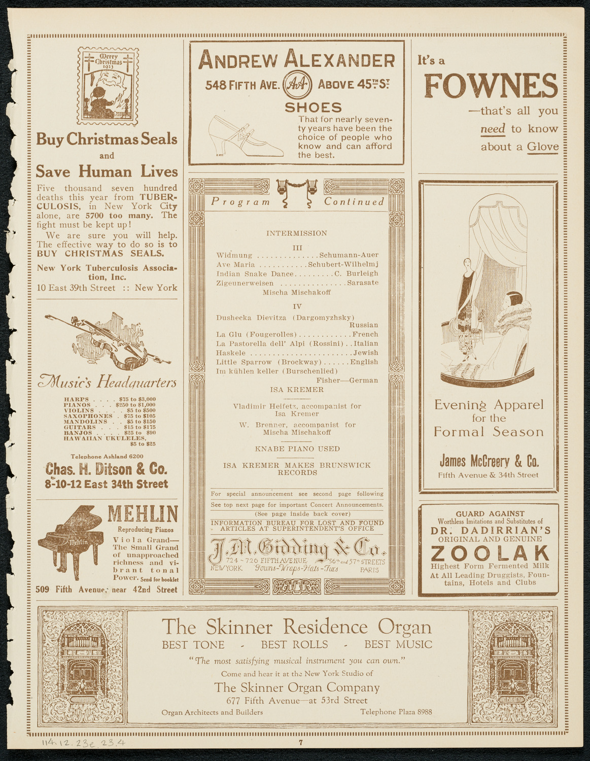 Isa Kremer, Soprano, December 23, 1923, program page 7
