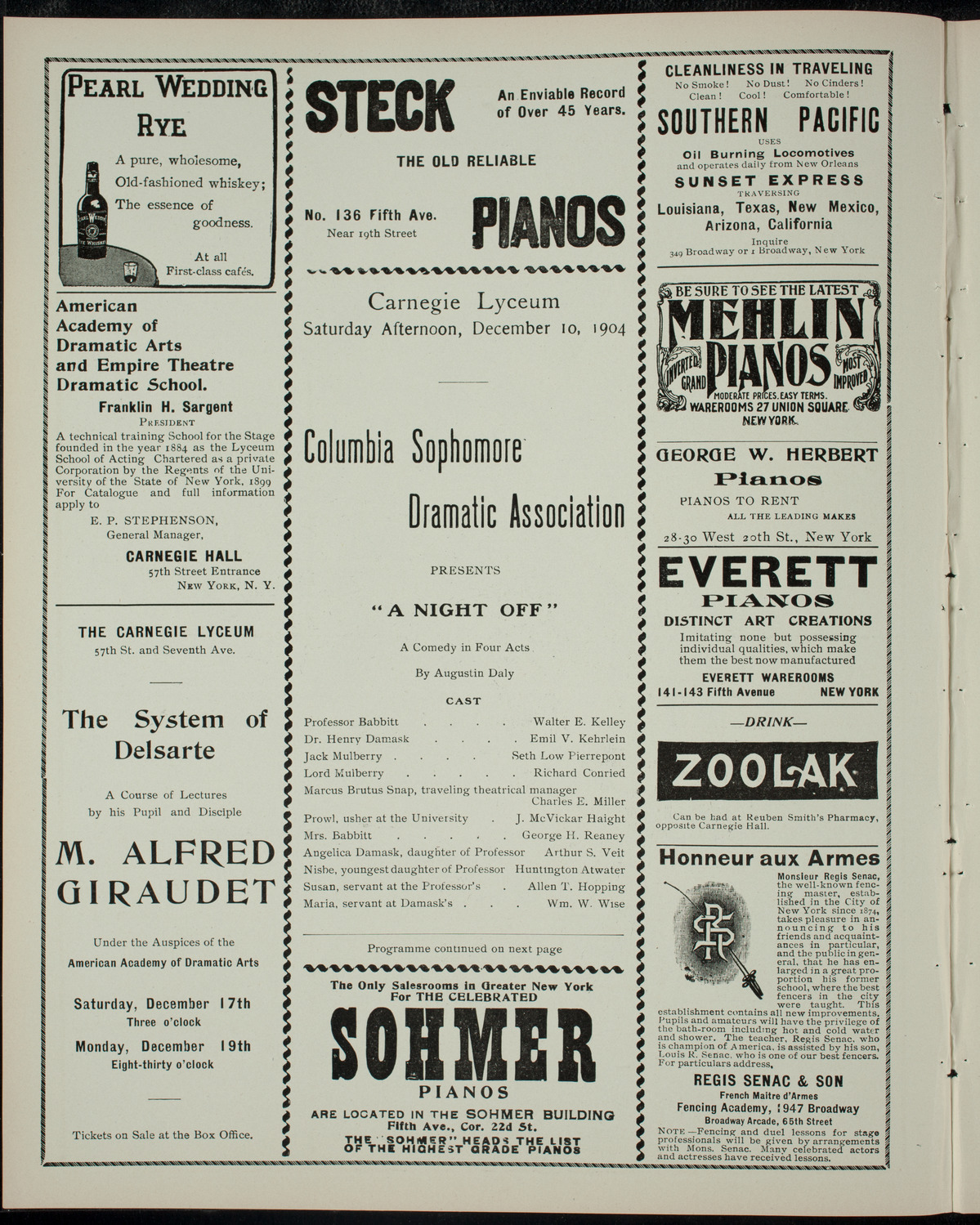 Columbia Sophomore Dramatic Association, December 10, 1904, program page 2