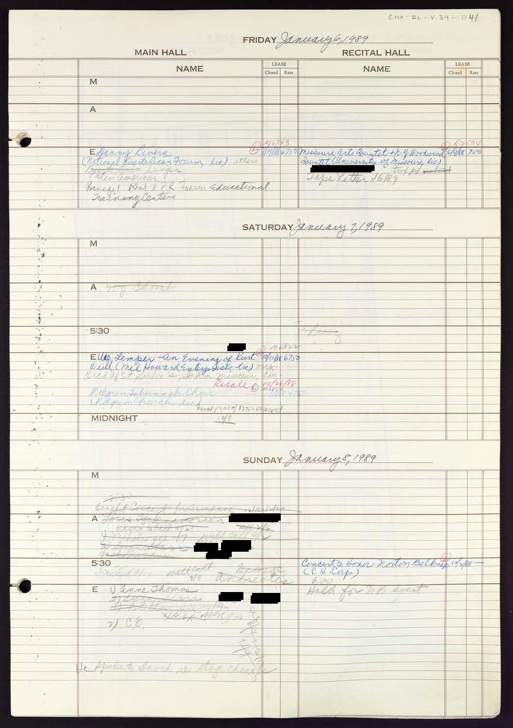 Carnegie Hall Booking Ledger, volume 34, page 41