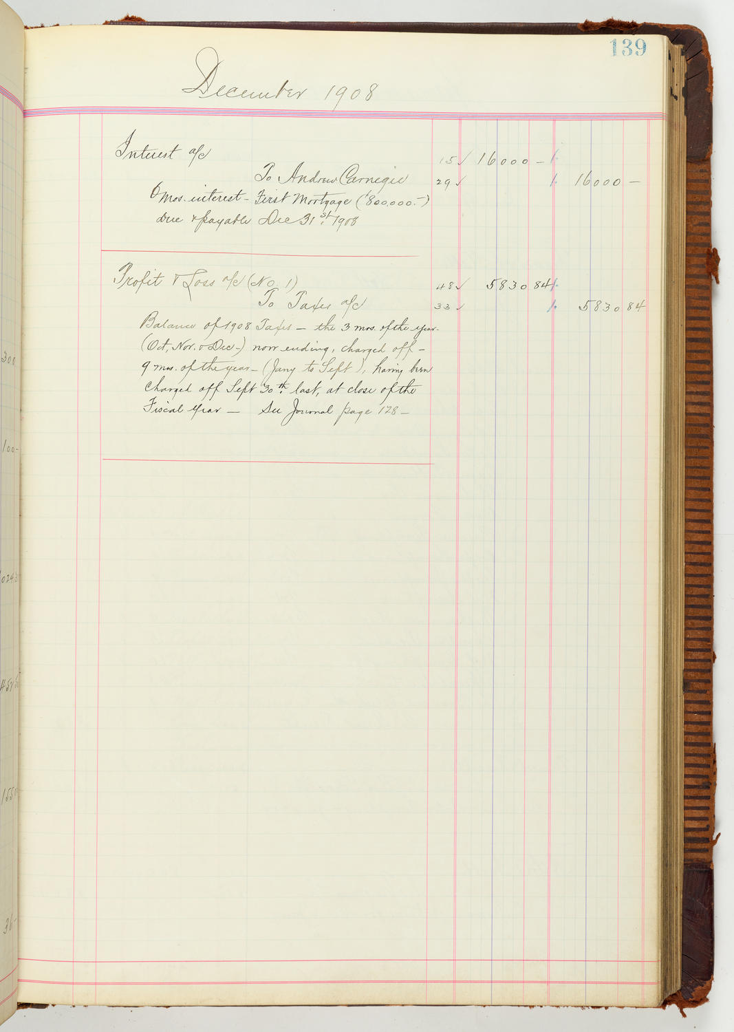 Music Hall Accounting Ledger Journal, volume 7, page 139