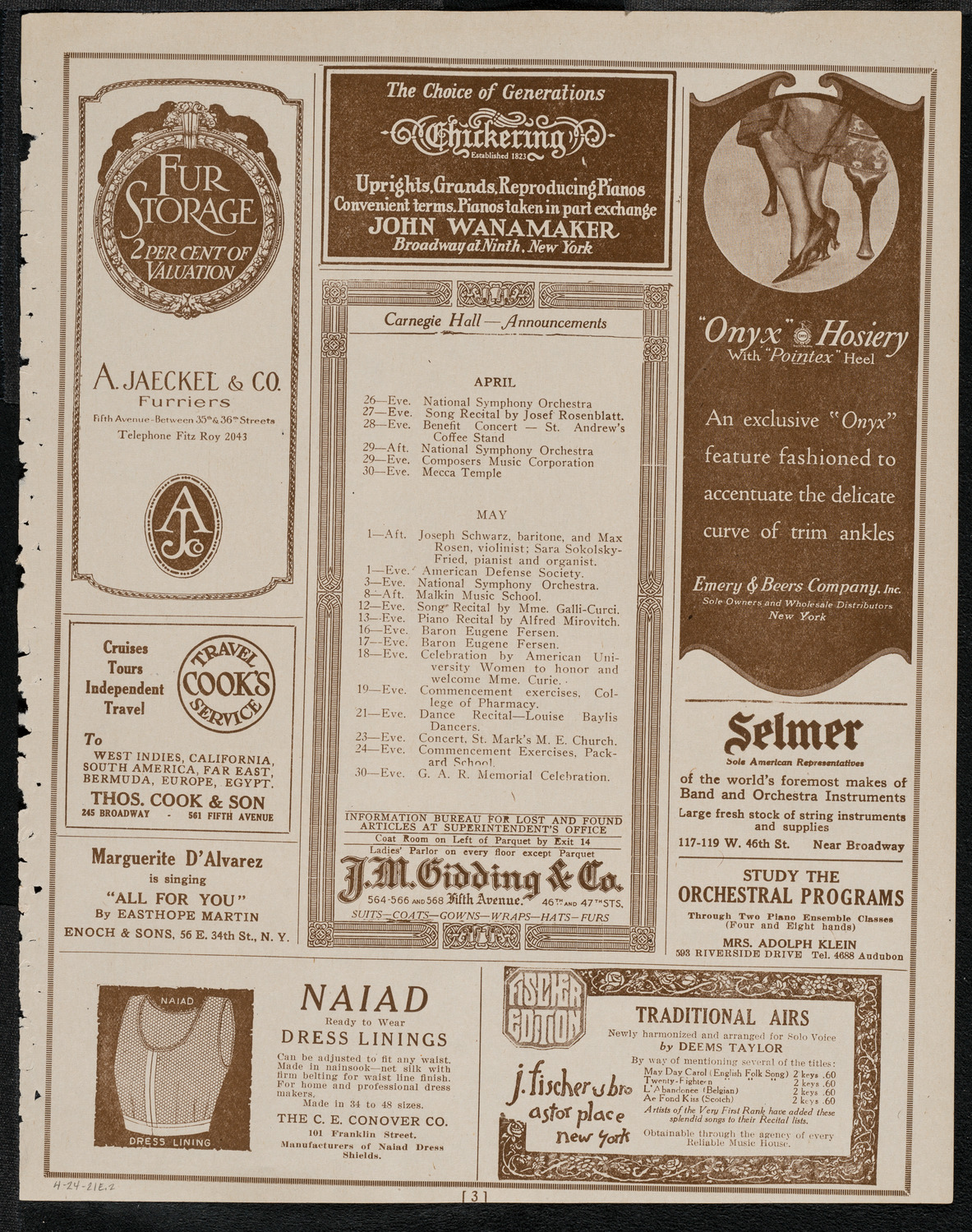 National Symphony Orchestra, April 24, 1921, program page 3