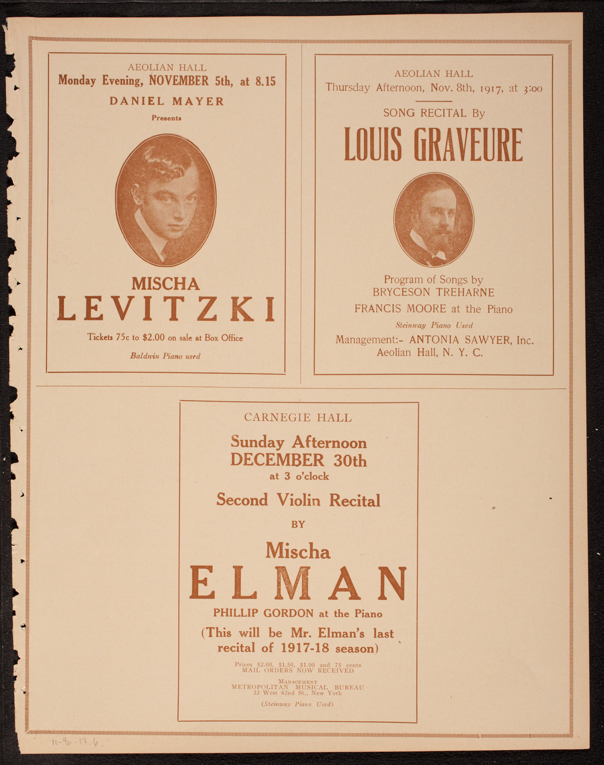 Efrem Zimbalist, Violin, November 4, 1917, program page 11