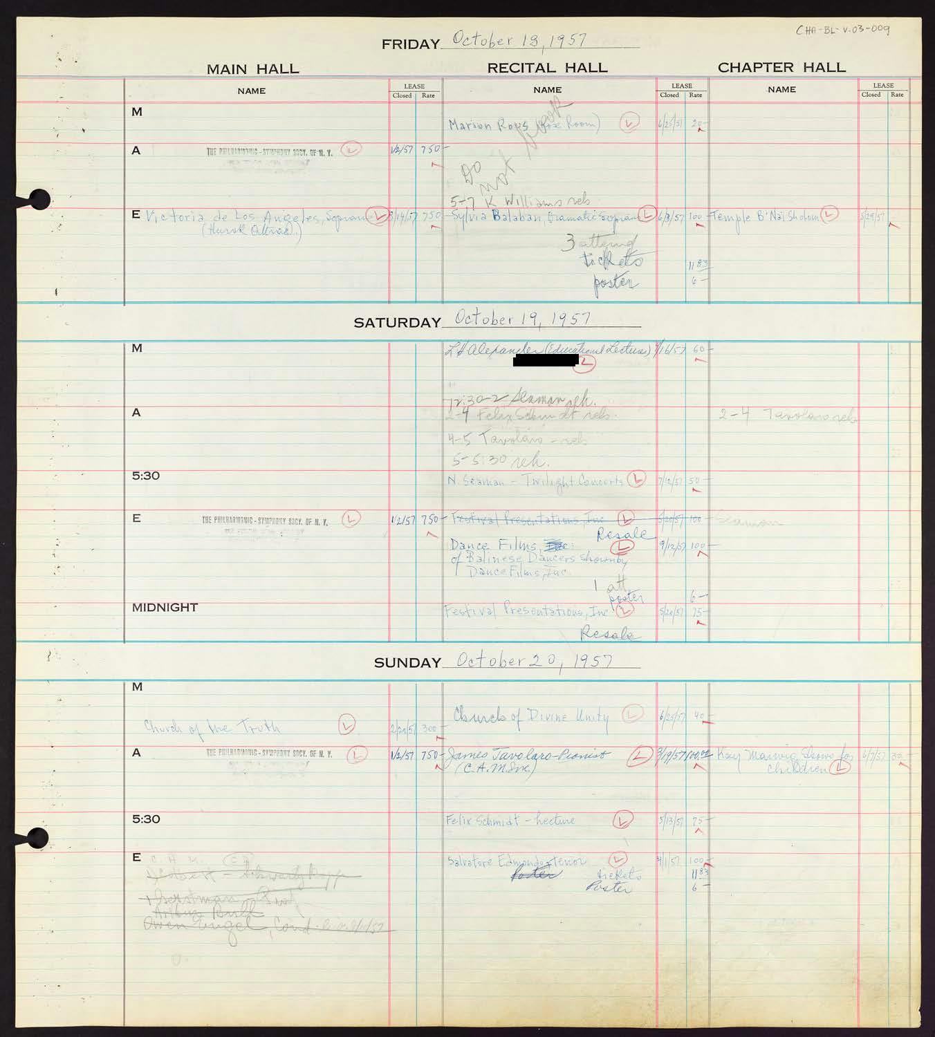 Carnegie Hall Booking Ledger, volume 3, page 9