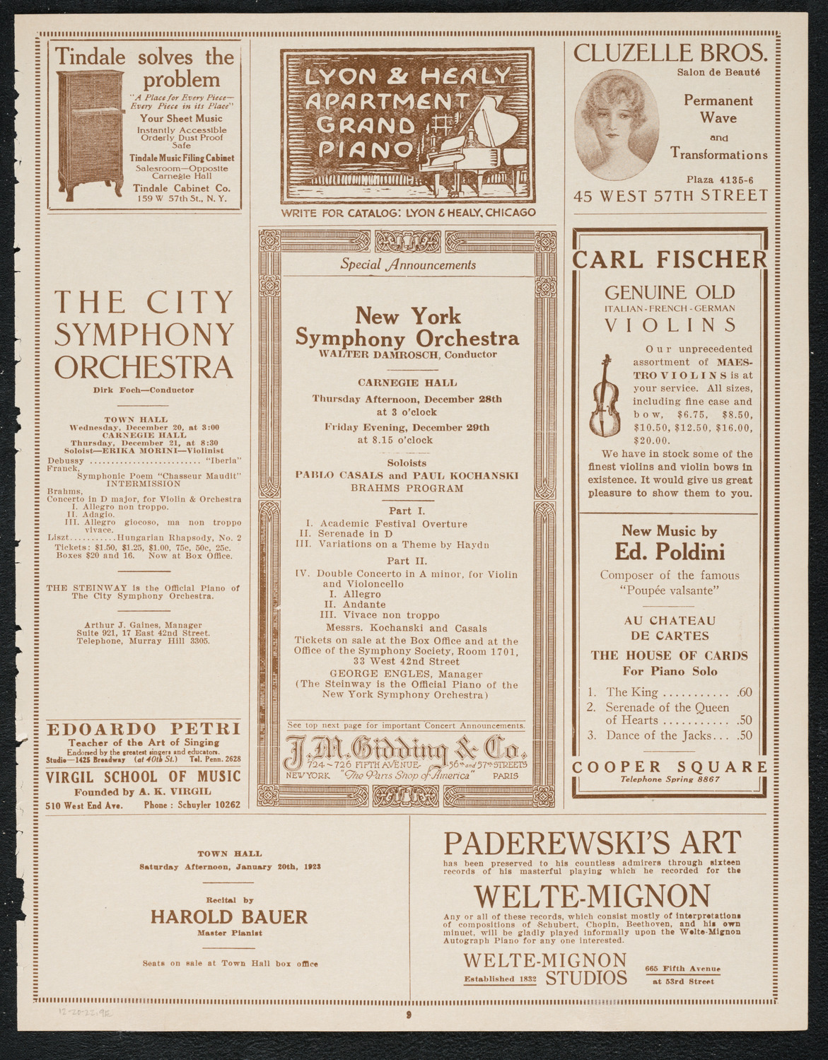 Schola Cantorum of New York, December 20, 1922, program page 9