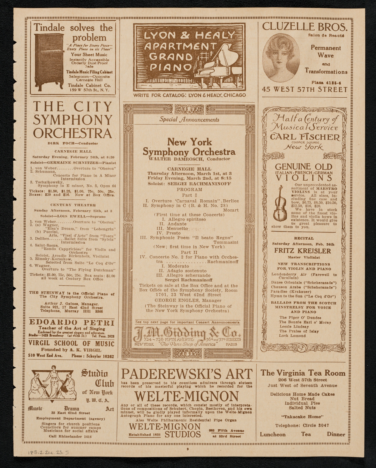 New York Philharmonic, February 21, 1923, program page 9