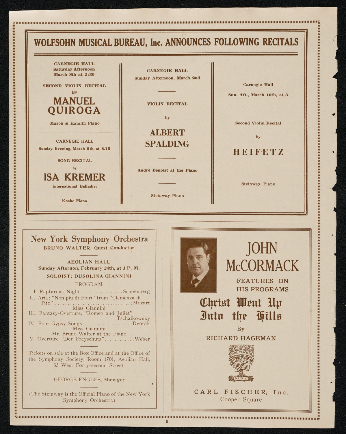 New York Philharmonic, February 17, 1924, program page 8