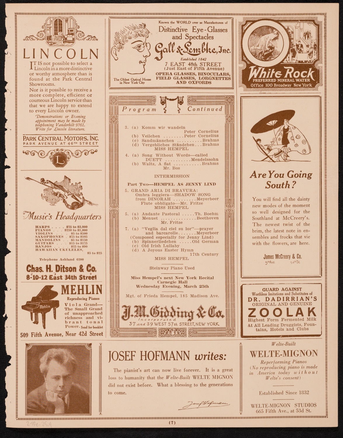 Frieda Hempel, Soprano, February 10, 1925, program page 7