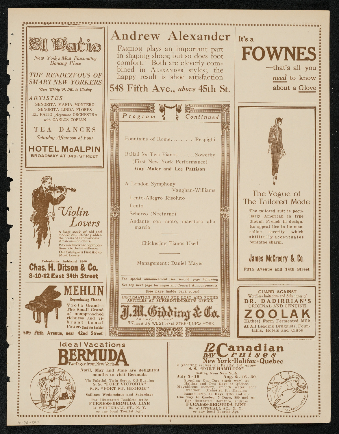 Rochester Philharmonic Orchestra, April 7, 1924, program page 7