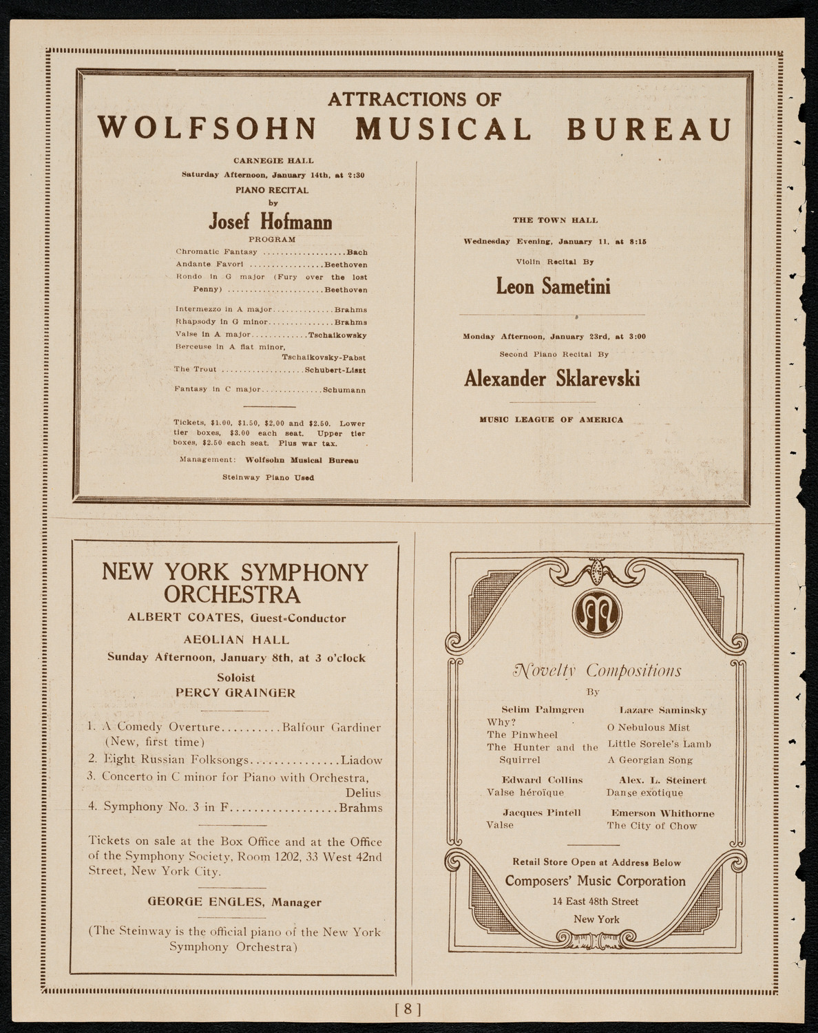 Philadelphia Orchestra, January 3, 1922, program page 8