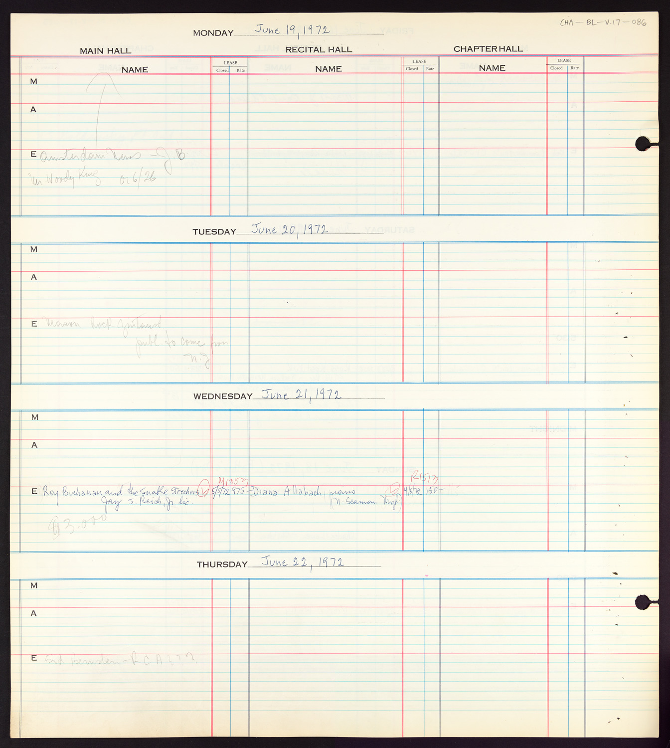 Carnegie Hall Booking Ledger, volume 17, page 86