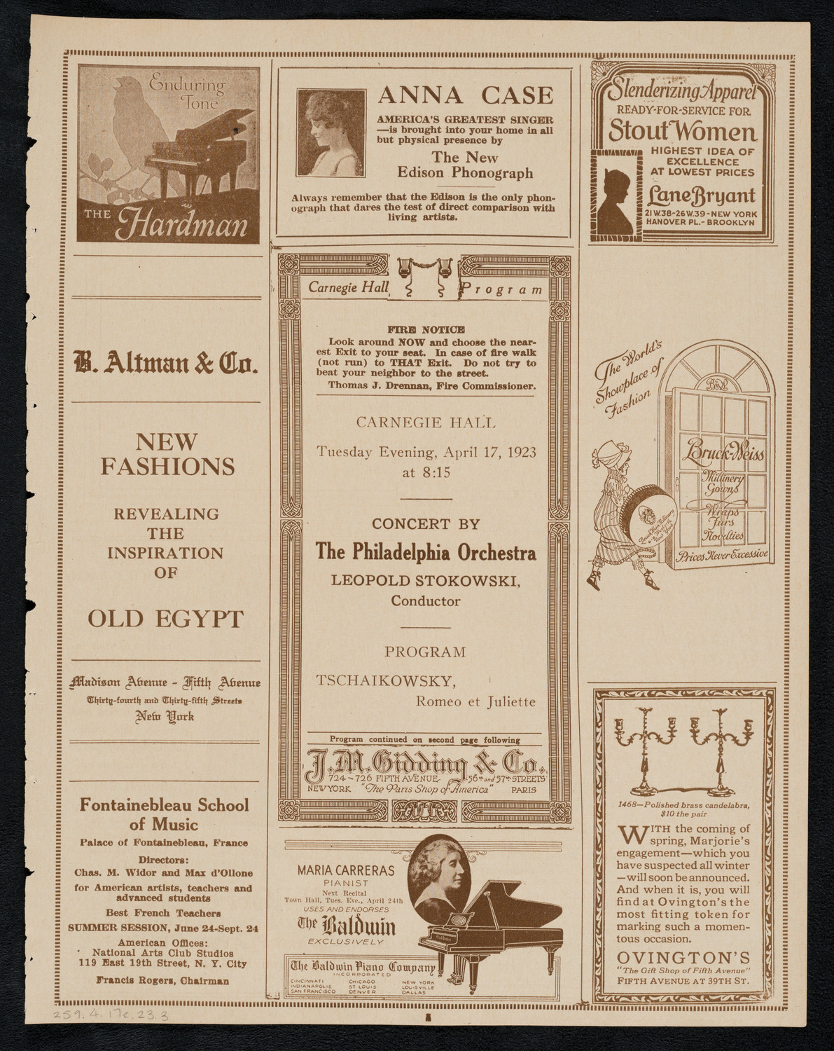 Philadelphia Orchestra, April 17, 1923, program page 5