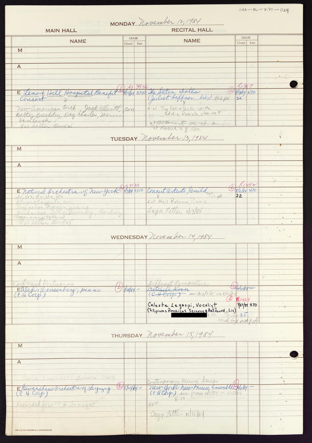 Carnegie Hall Booking Ledger, volume 30, page 24