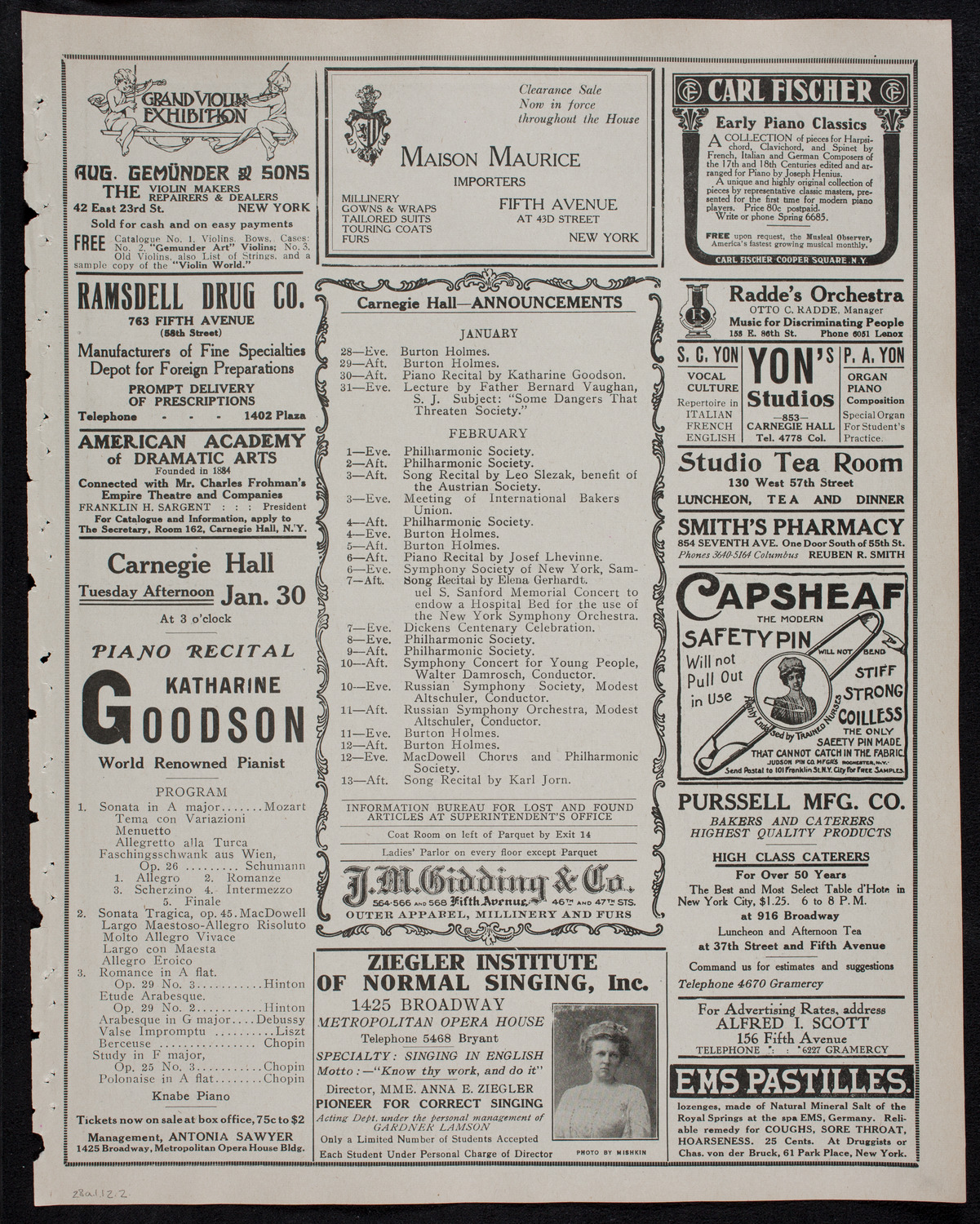 Russian Symphony Society of New York, January 28, 1912, program page 3