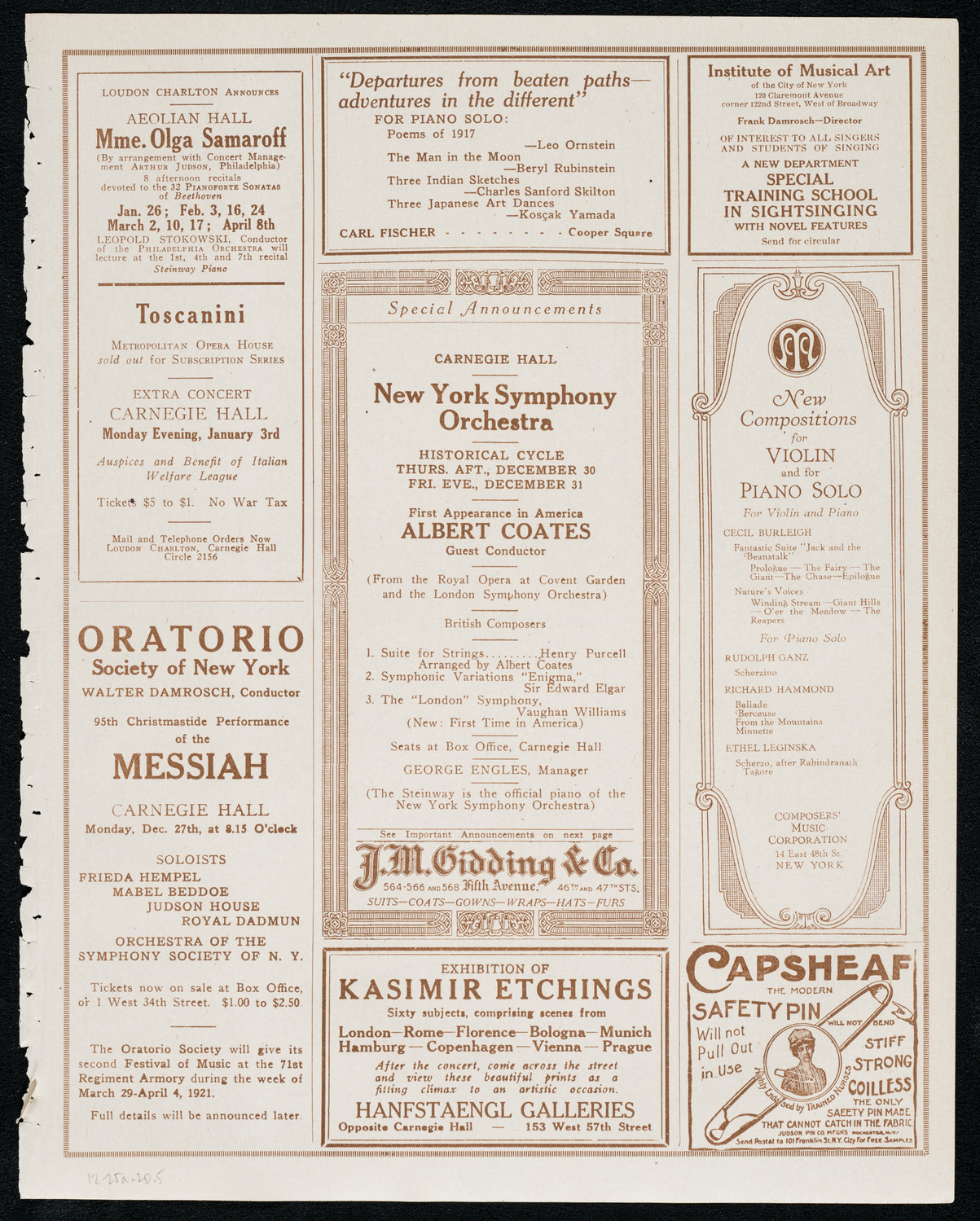 National Symphony Orchestra, December 25, 1920, program page 9