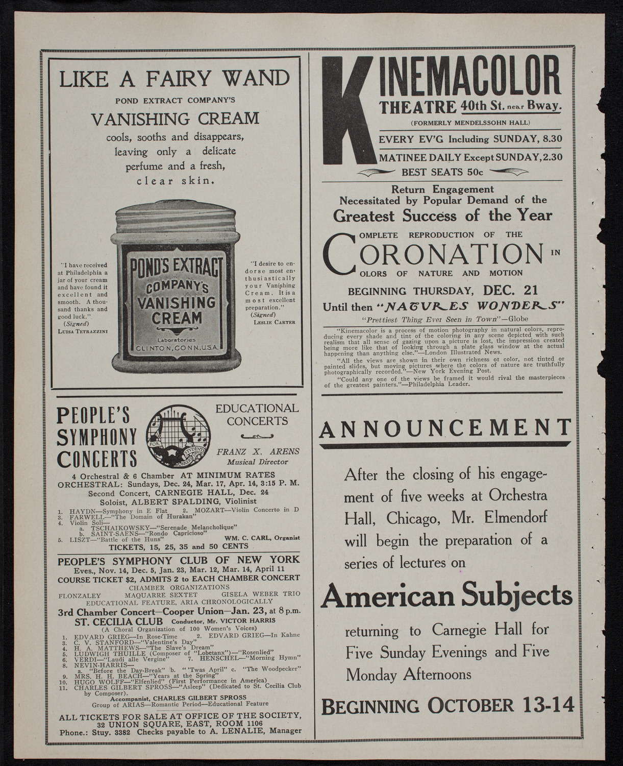 Elmendorf Lecture: The Garden of Allah, December 17, 1911, program page 8