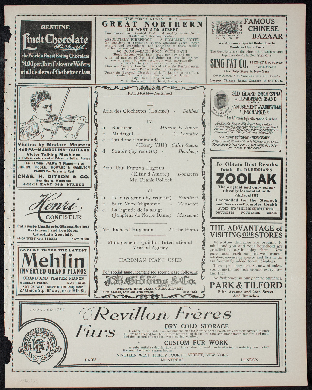 Maurice Renaud, Baritone, February 7, 1911, program page 7