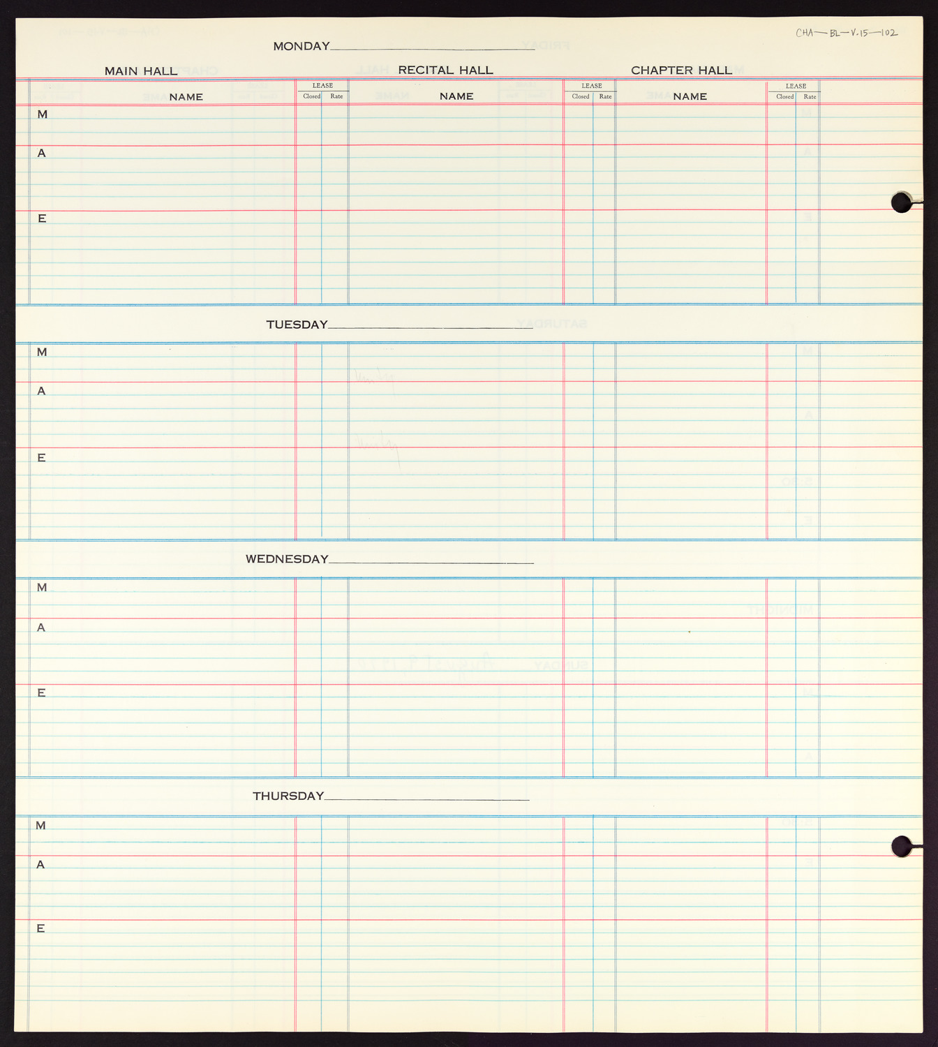 Carnegie Hall Booking Ledger, volume 15, page 102