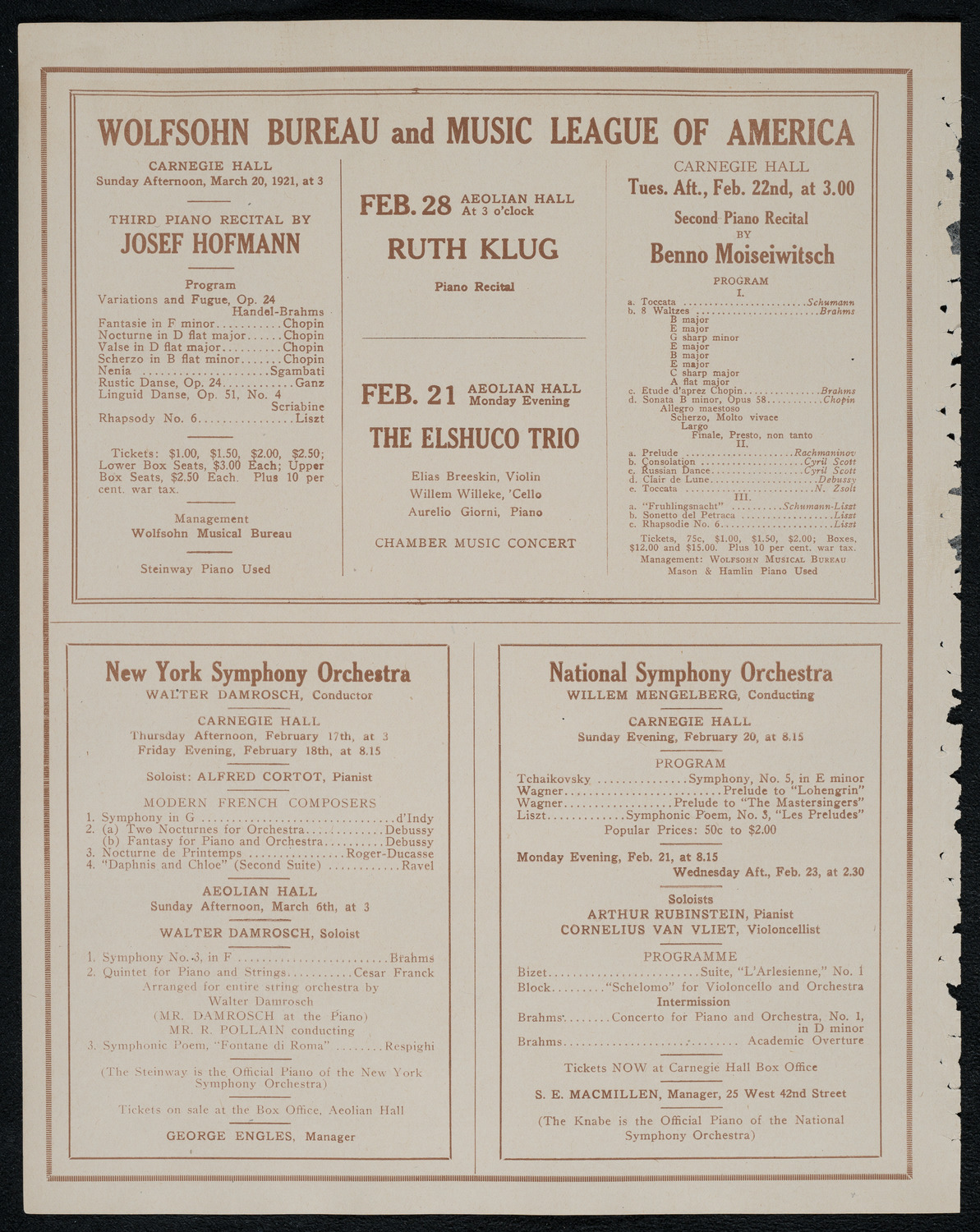 National Symphony Orchestra, February 15, 1921, program page 8