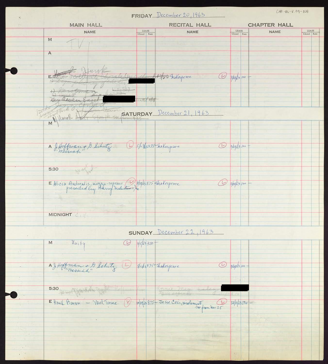 Carnegie Hall Booking Ledger, volume 9, page 33