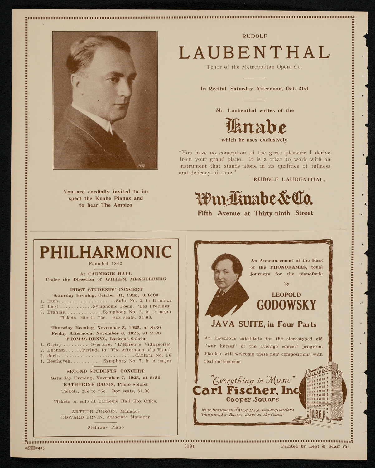 New York Philharmonic, October 30, 1925, program page 12