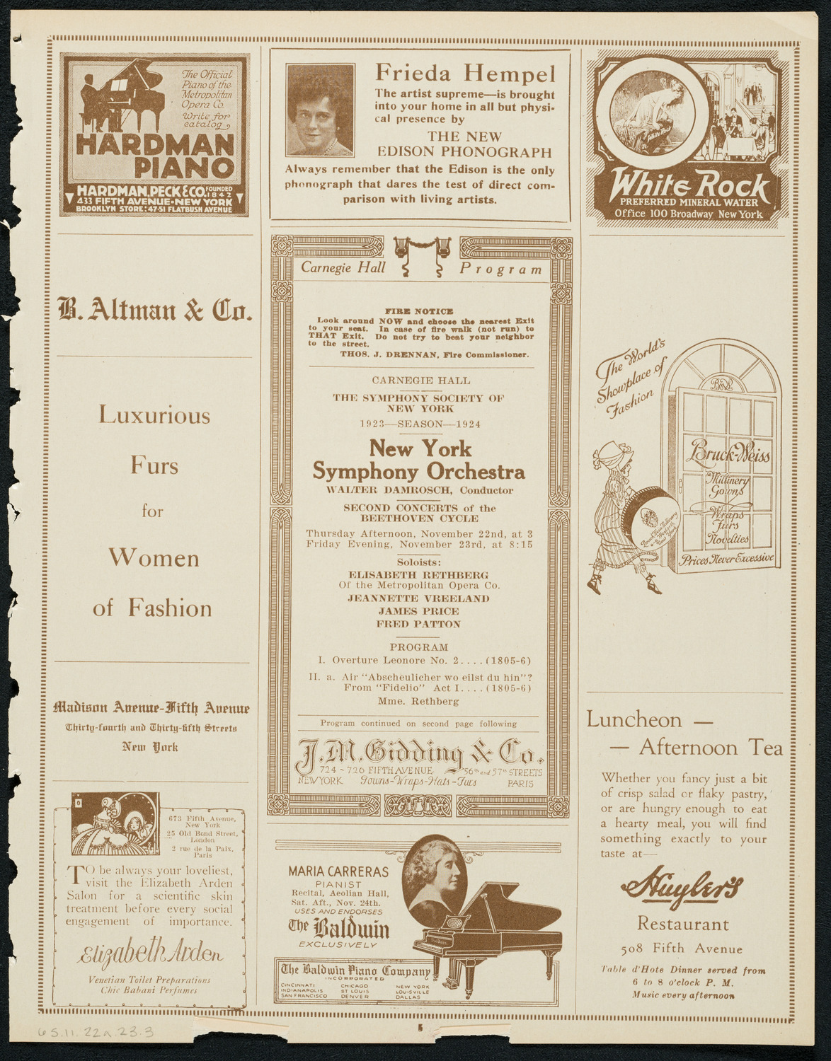 New York Symphony Orchestra: Beethoven Cycle, November 22, 1923, program page 5
