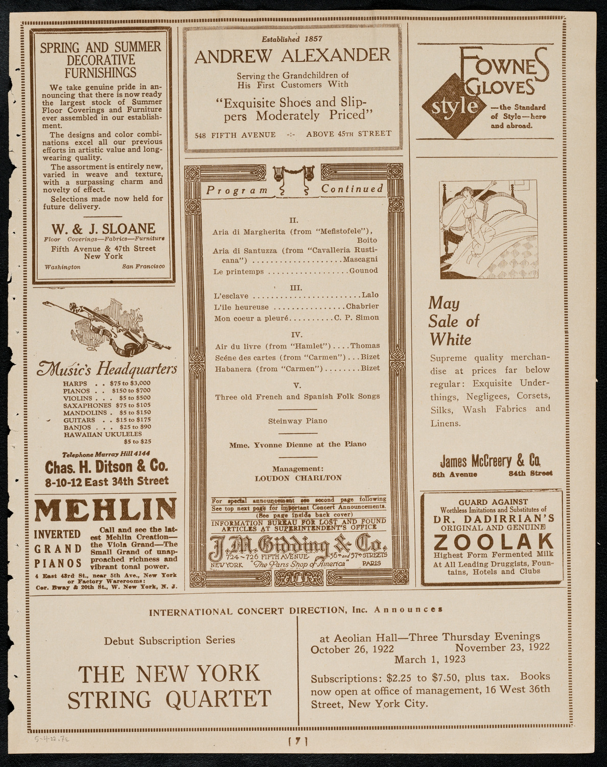 Emma Calvé, Soprano, May 4, 1922, program page 7