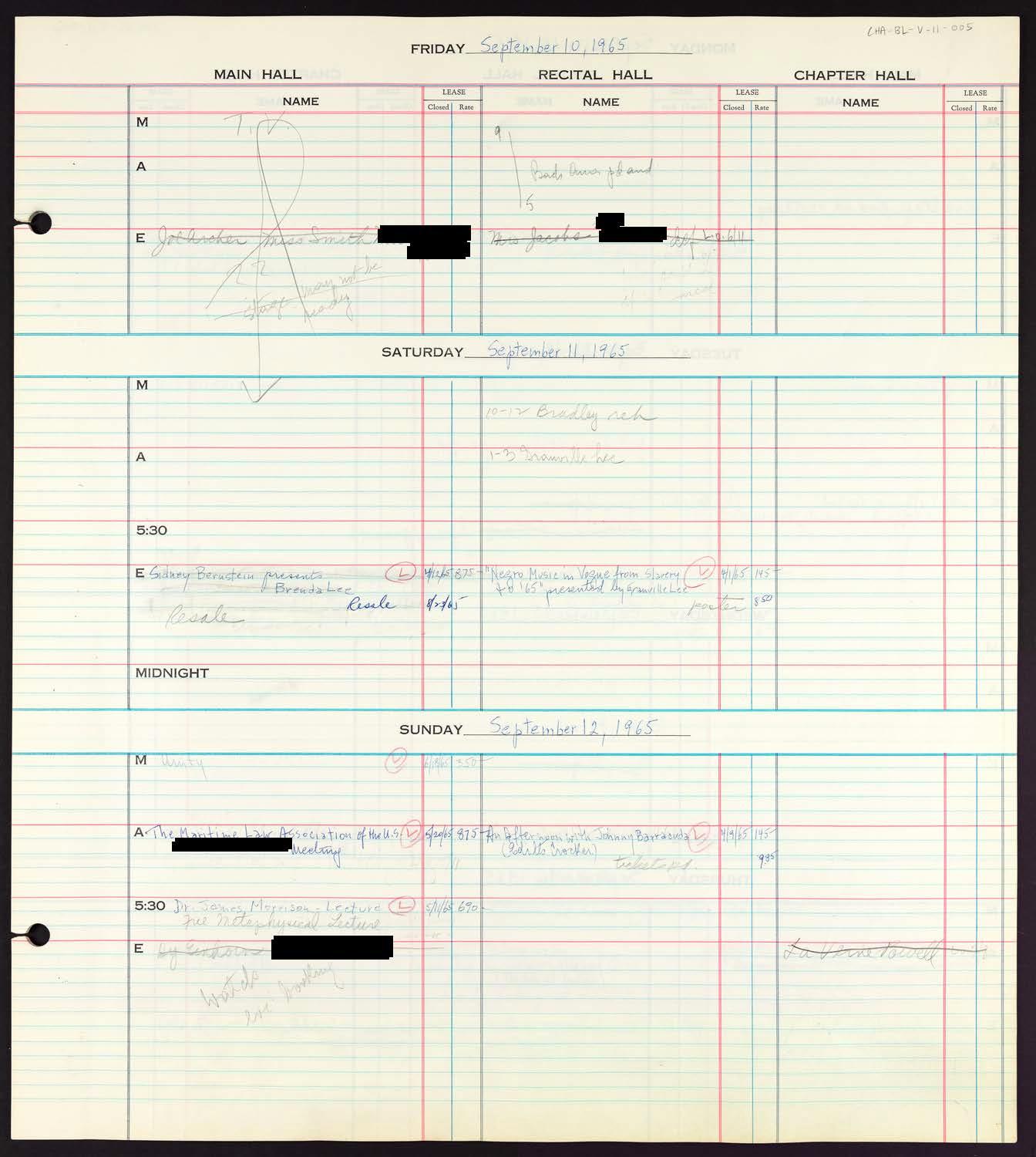 Carnegie Hall Booking Ledger, volume 11, page 5