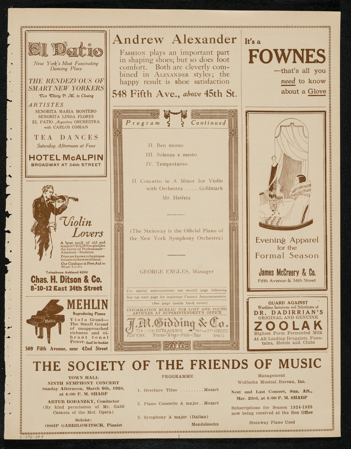 New York Symphony Orchestra, February 29, 1924, program page 7