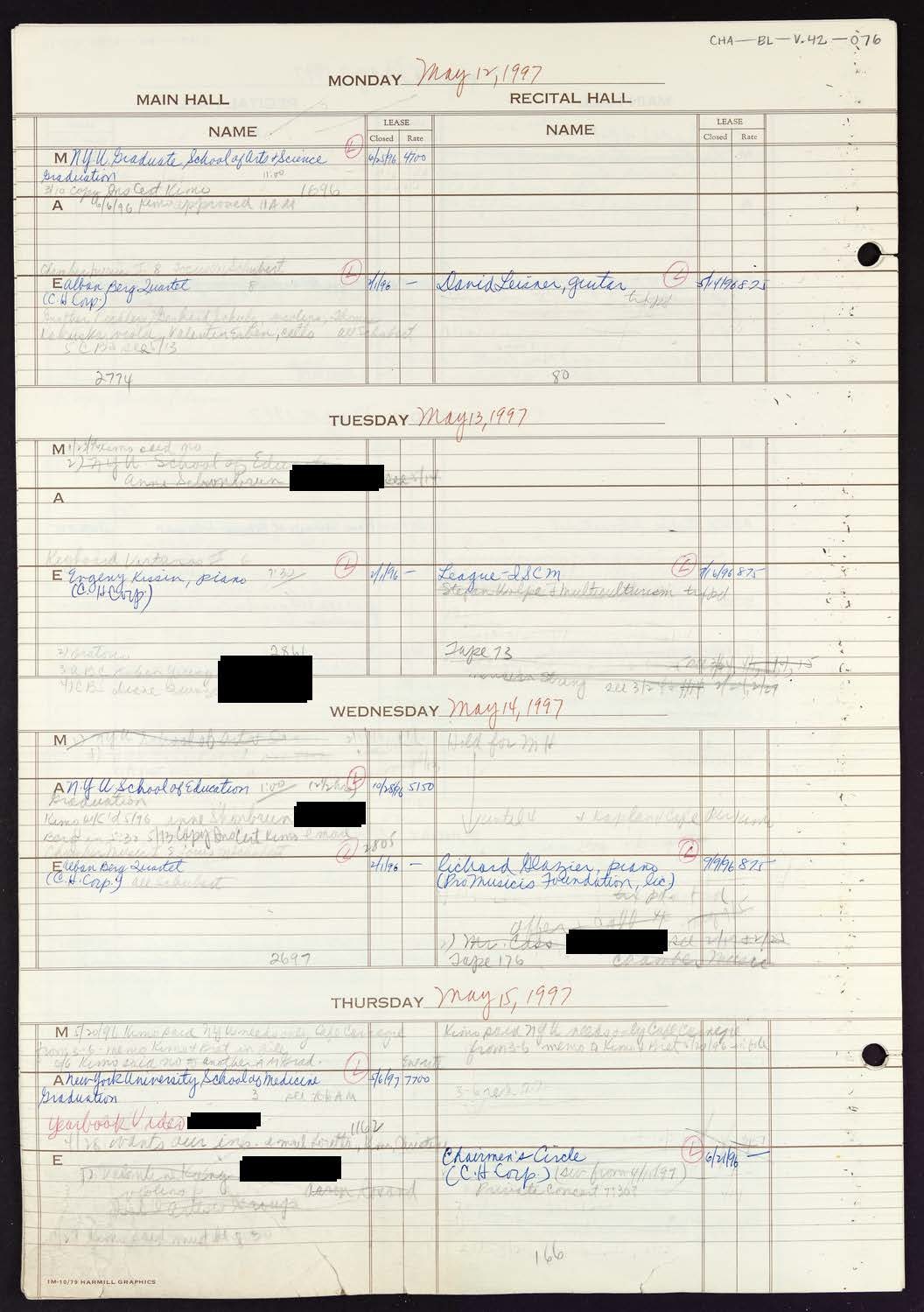 Carnegie Hall Booking Ledger, volume 42, page 76