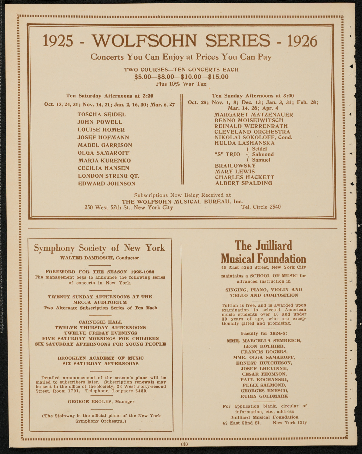 Mischa Elman, Violin, April 26, 1925, program page 8