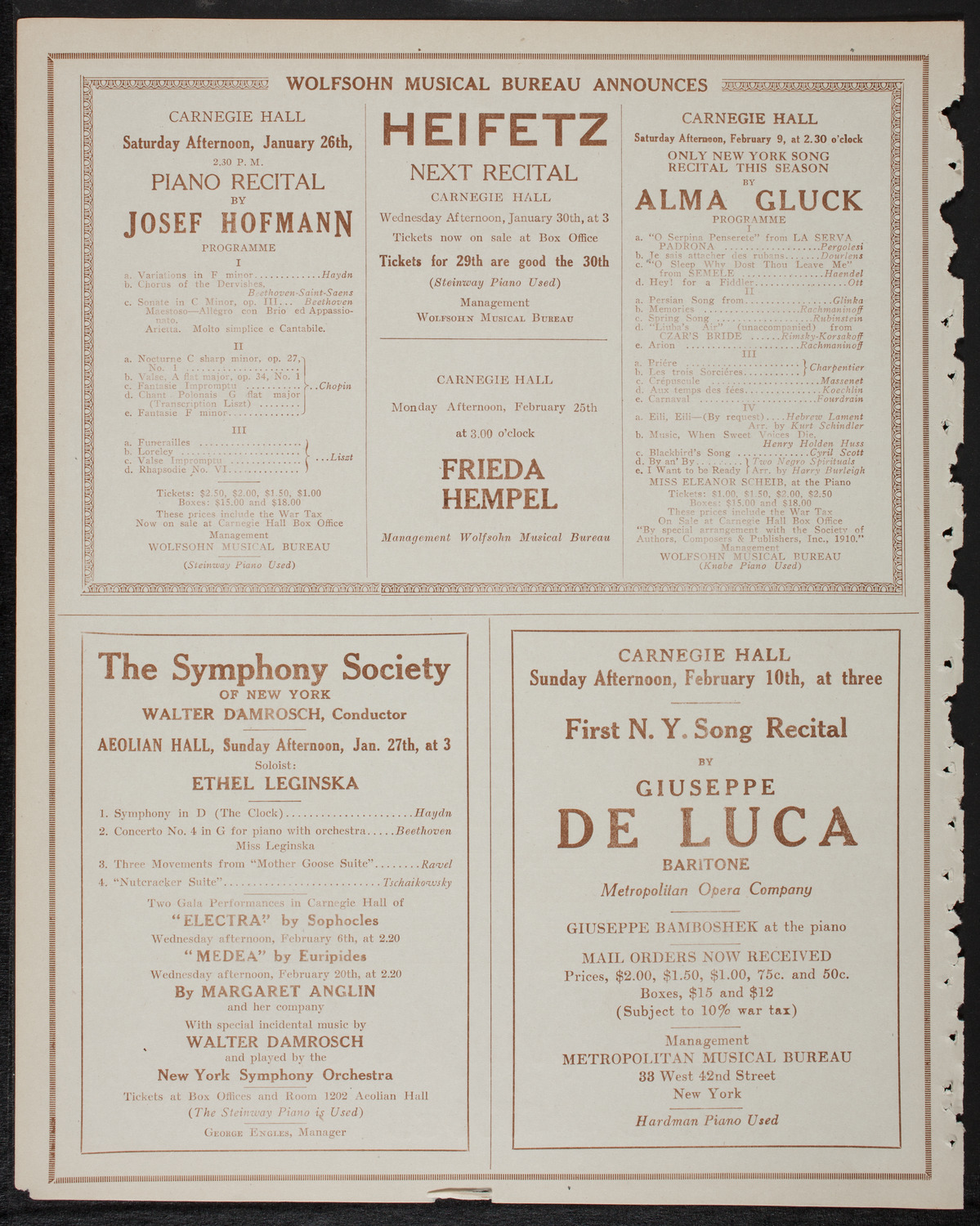 New York Philharmonic, January 25, 1918, program page 8