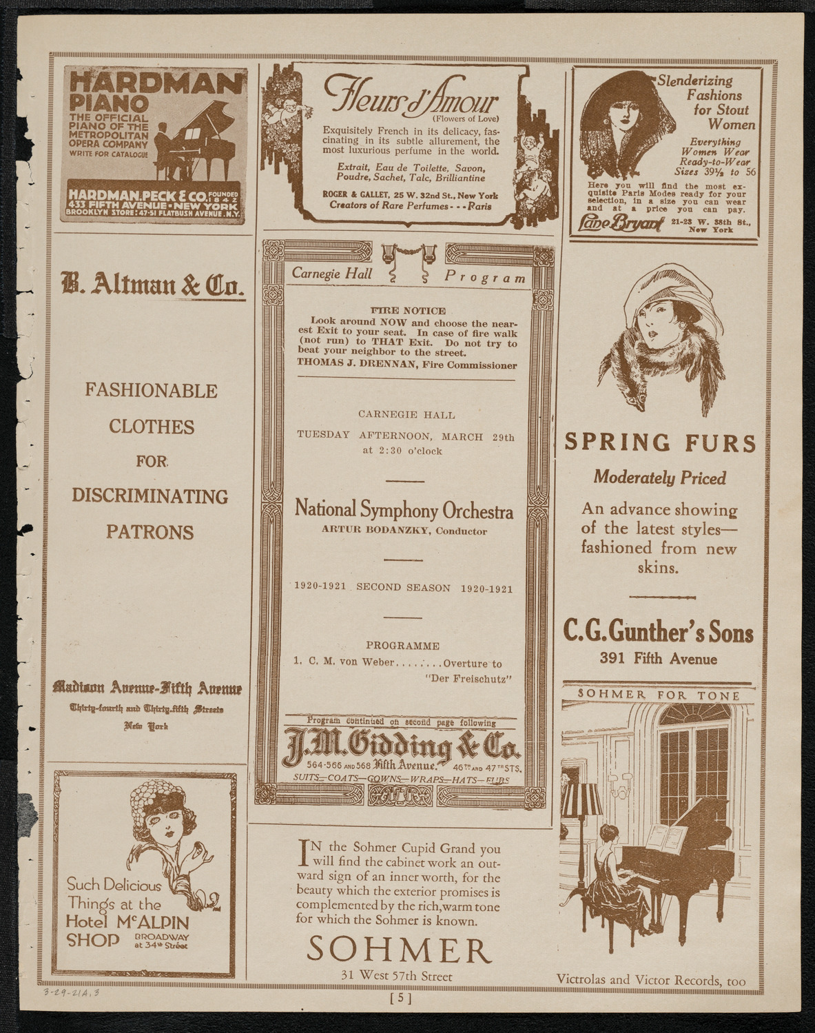 National Symphony Orchestra, March 29, 1921, program page 5