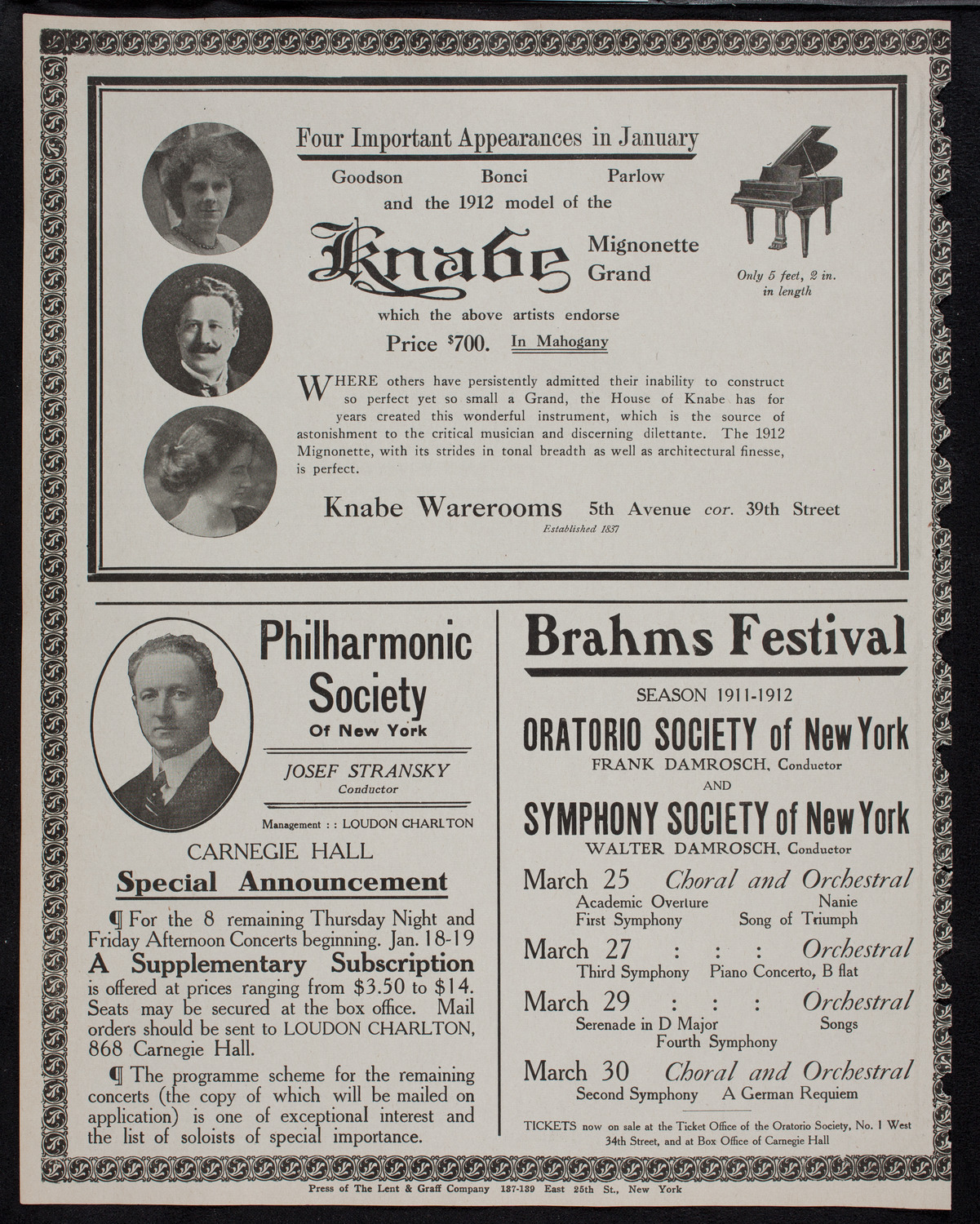 Boston Symphony Orchestra, January 13, 1912, program page 12