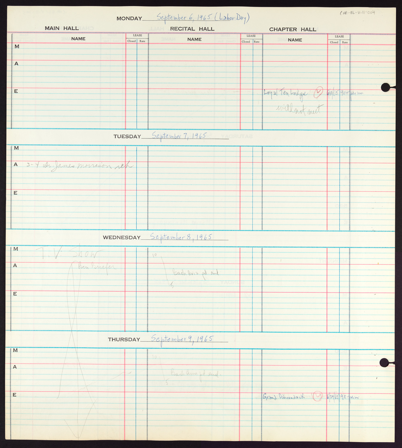 Carnegie Hall Booking Ledger, volume 11, page 4