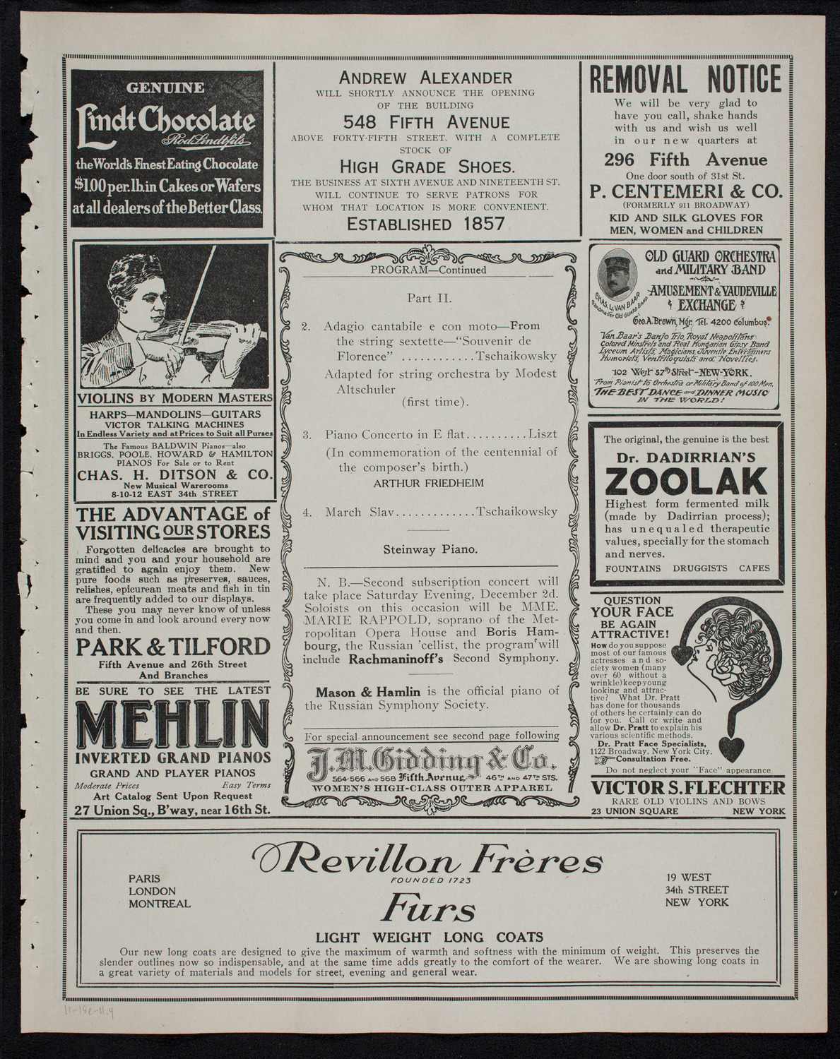 Russian Symphony Society of New York, November 18, 1911, program page 7