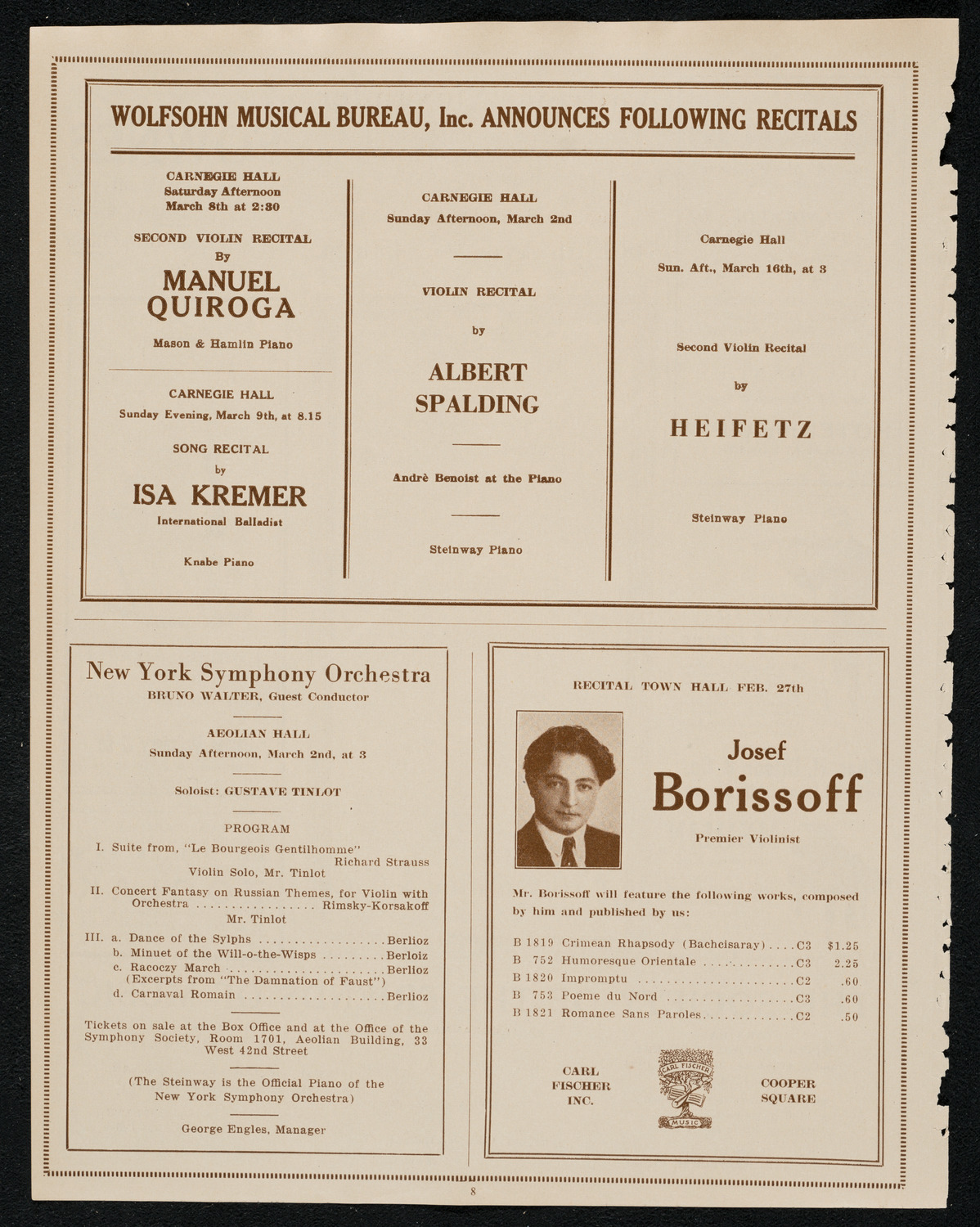 New York Symphony Orchestra, February 28, 1924, program page 8