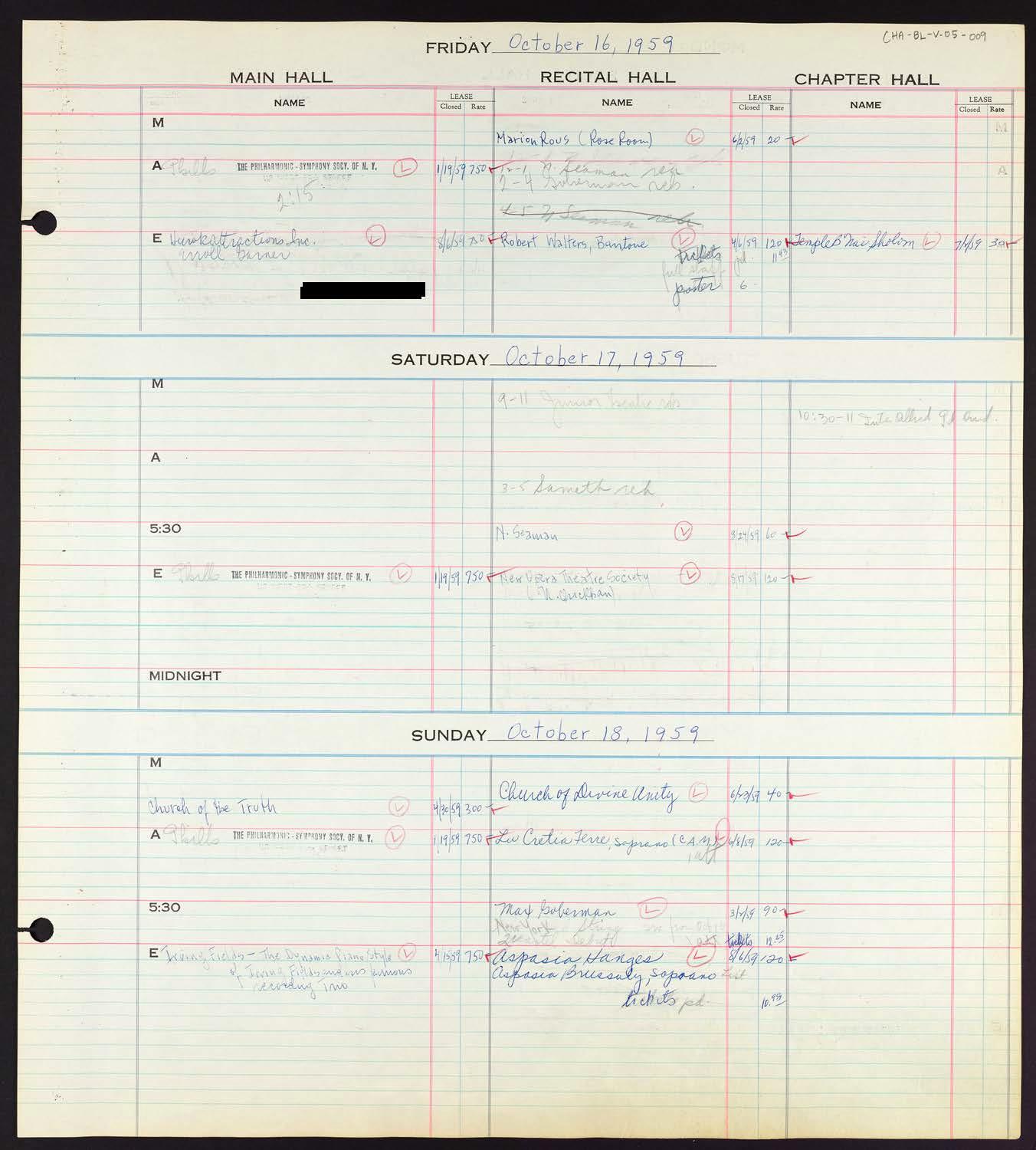 Carnegie Hall Booking Ledger, volume 5, page 9