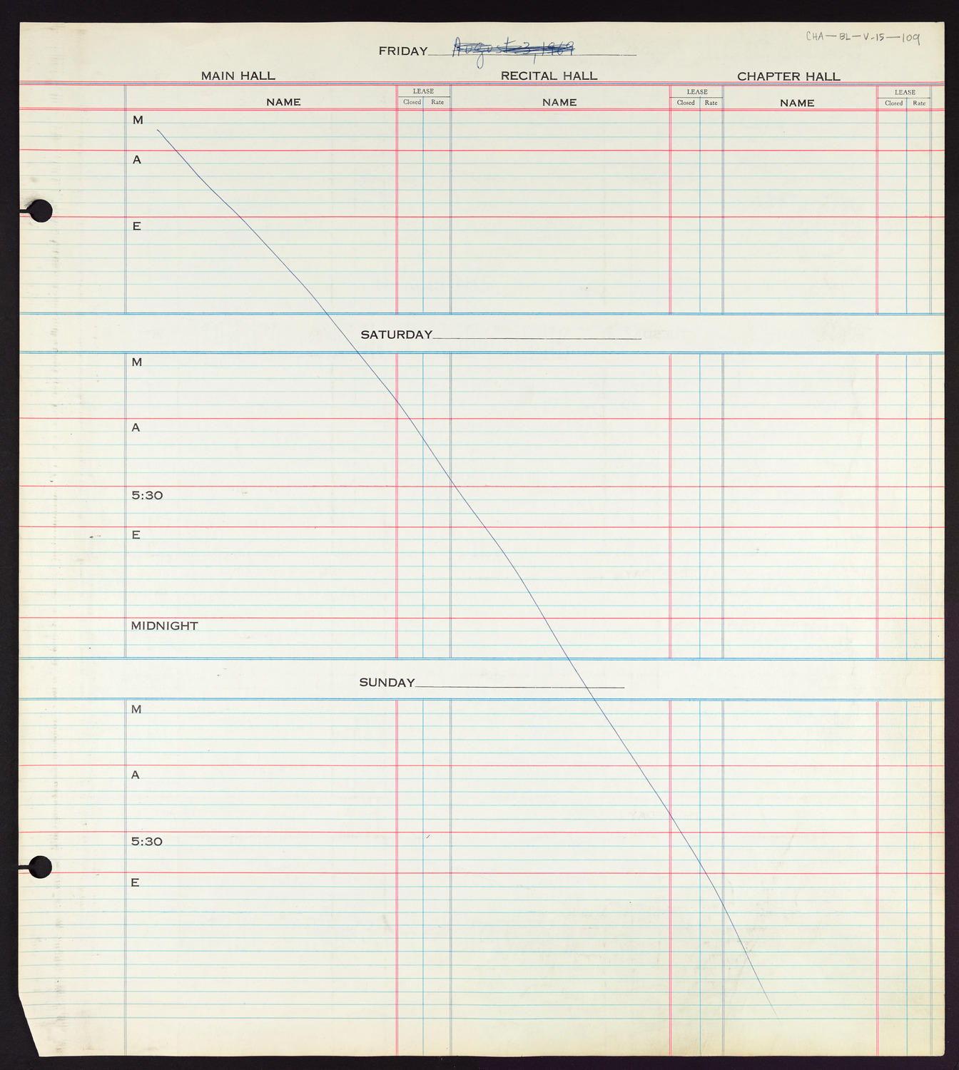 Carnegie Hall Booking Ledger, volume 15, page 109