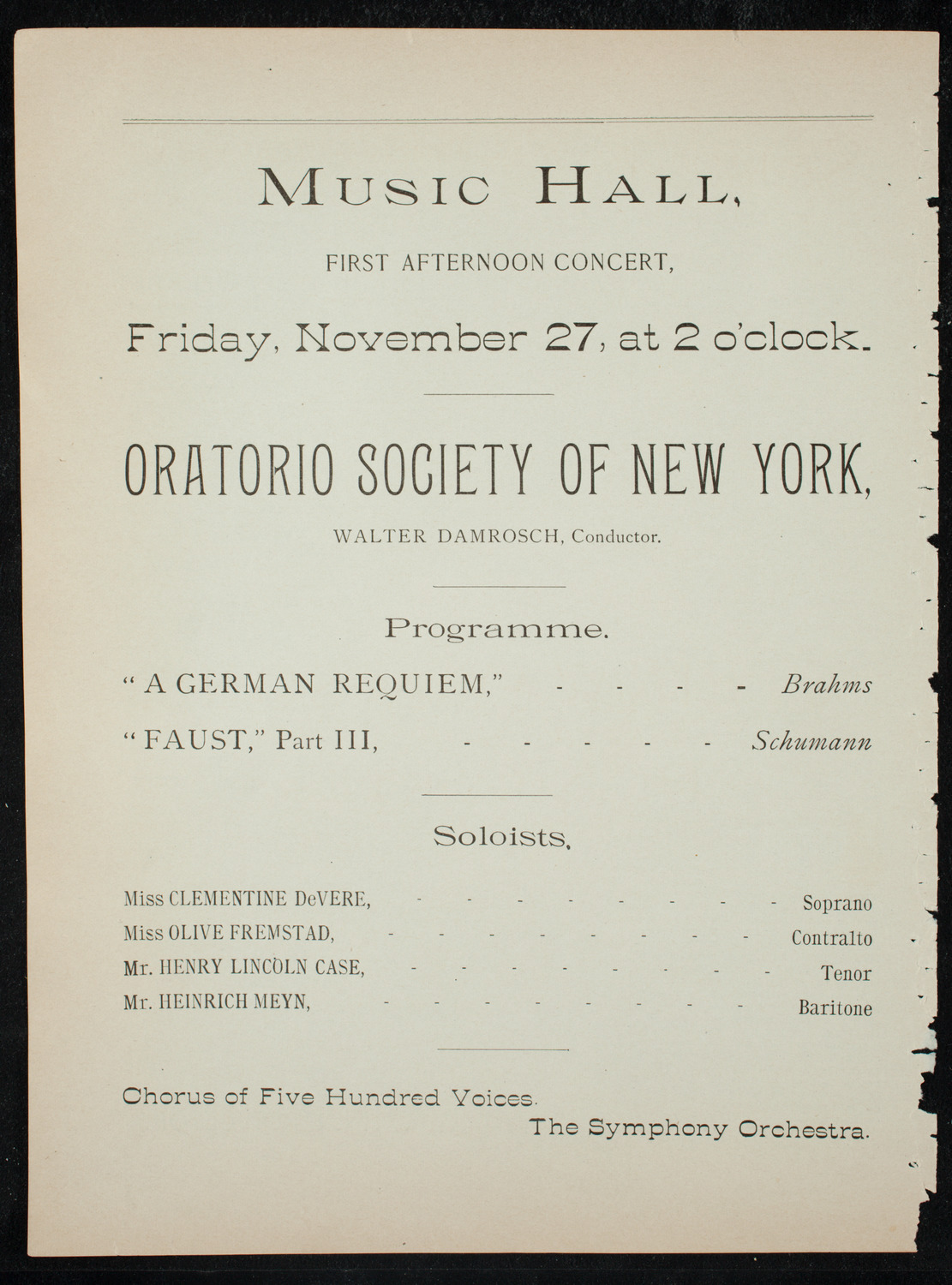 Oratorio Society of New York, November 27, 1891, program page 6