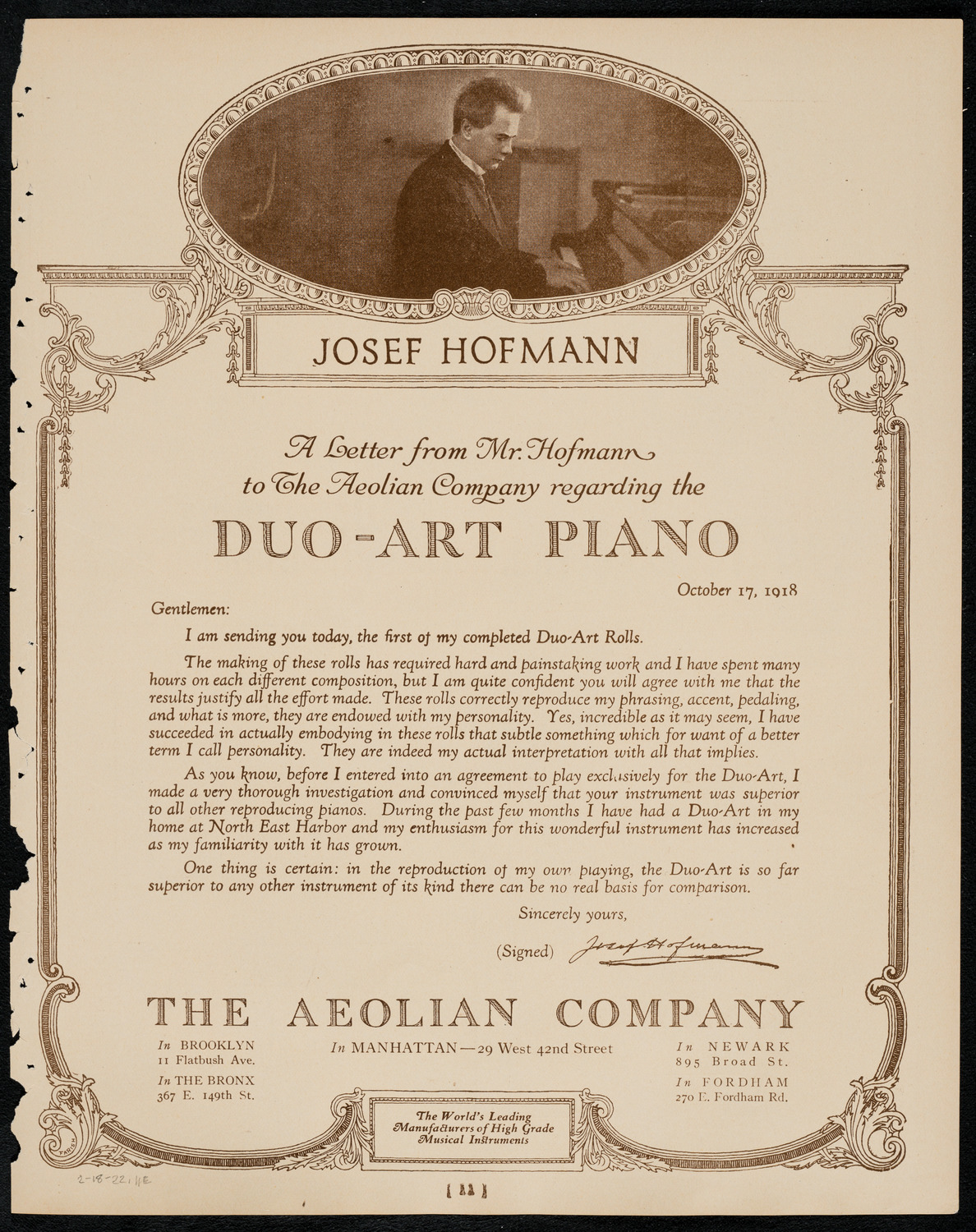 New York Philharmonic, February 18, 1922, program page 11