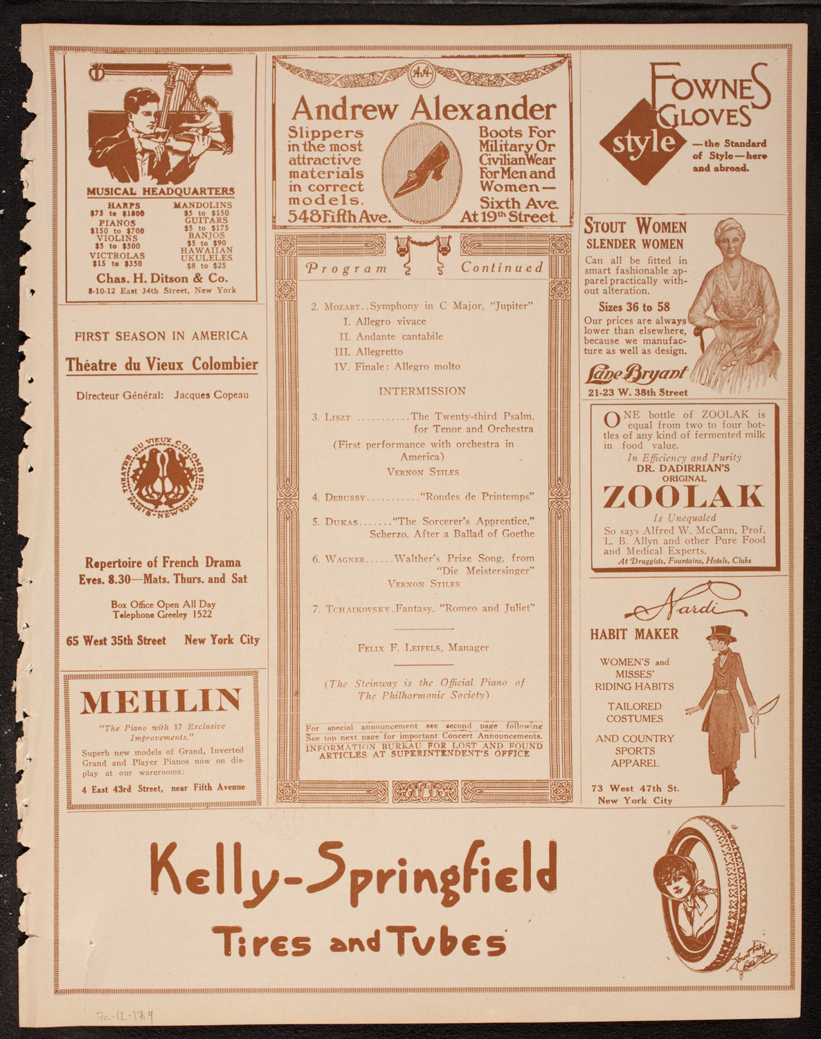 New York Philharmonic, December 7, 1917, program page 7