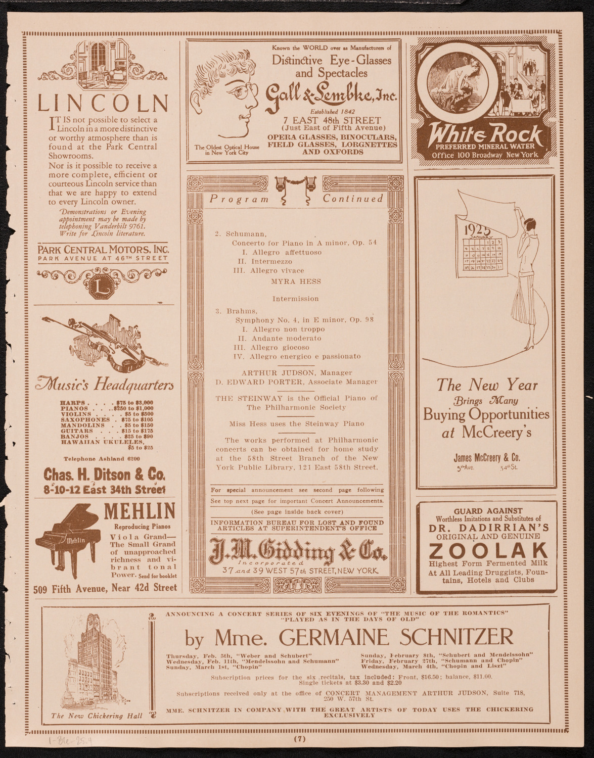 New York Philharmonic, January 31, 1925, program page 7