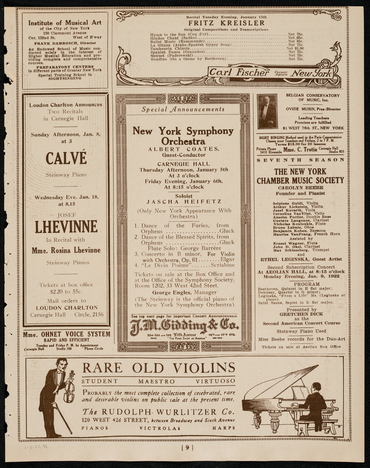 Philadelphia Orchestra, January 3, 1922, program page 9